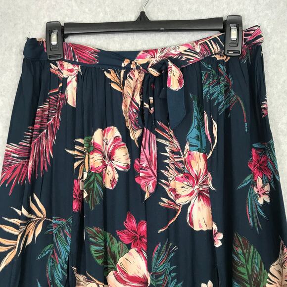 Patrons of Peace Skirt Womens Medium Black Tropical Maxi High Slits Pleated Tie - Picture 2 of 10